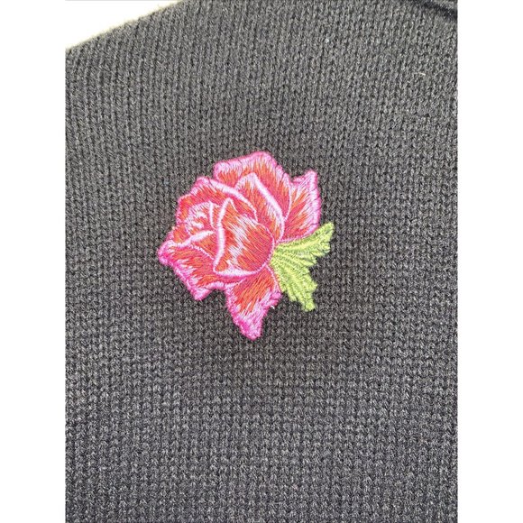 Vintage 1980-90s Black Knit Rose Embroidered Sweater by Picket & Post Petites S - Picture 2 of 6